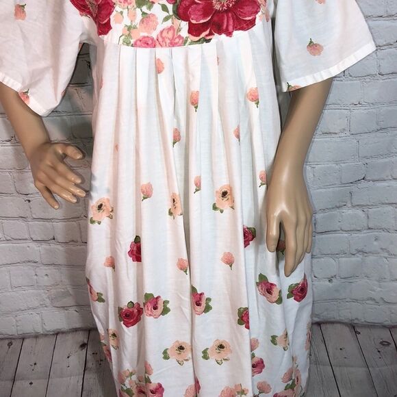 Vintage Rose Print 50s Style Housedress Possibly Handmade Bib Collar M/L? - Picture 3 of 10